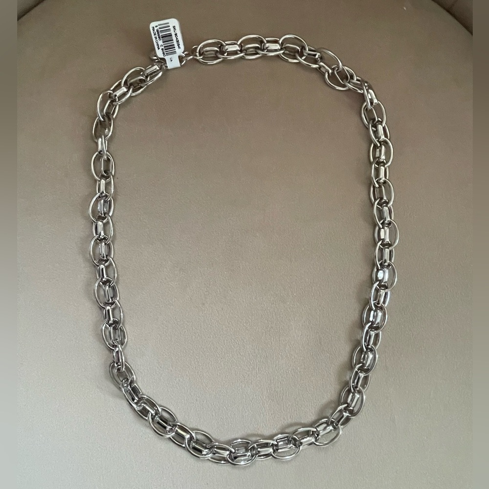 Ann Taylor silver tone heavy double chain necklace 28” NWT